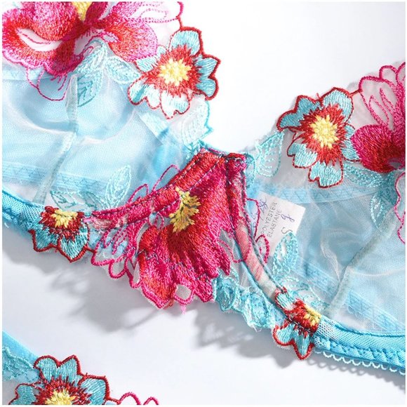 2 pc Lace Flower Embroidered Lingerie Set - Picture 2 of 6